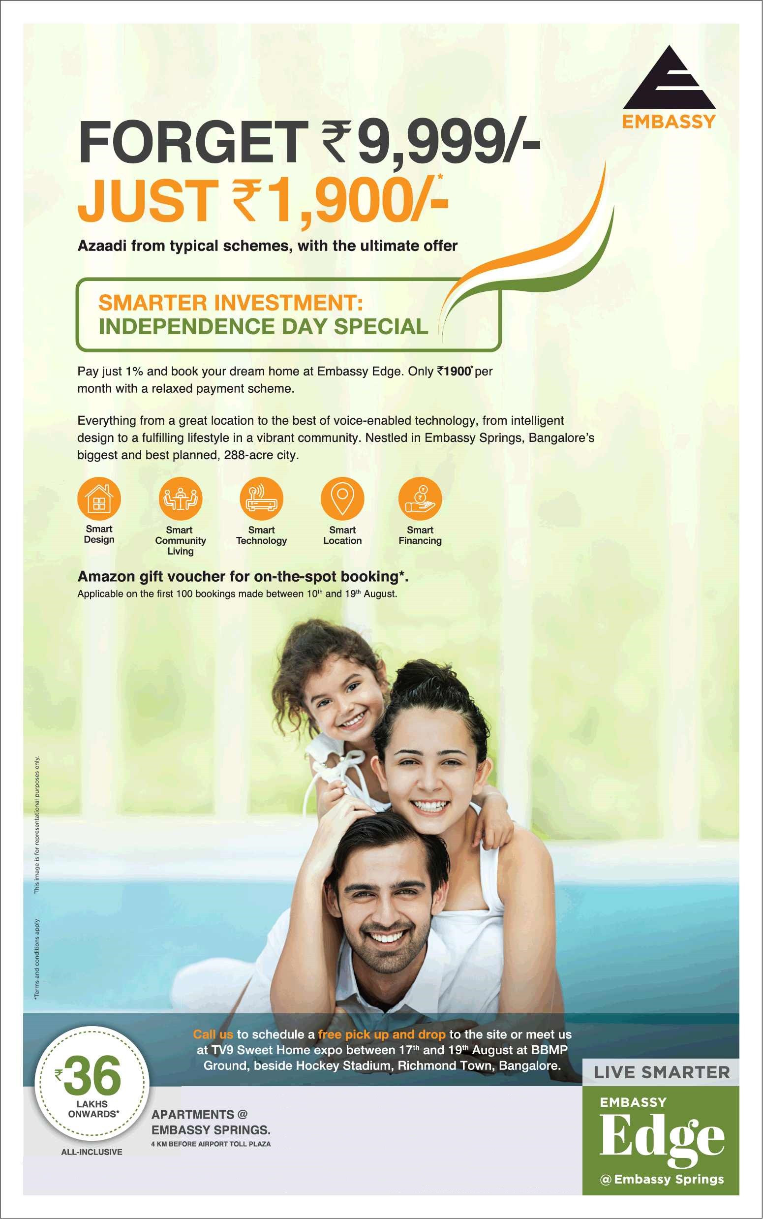 Pay just 1% & book your dream home at Embassy Edge in Bangalore
